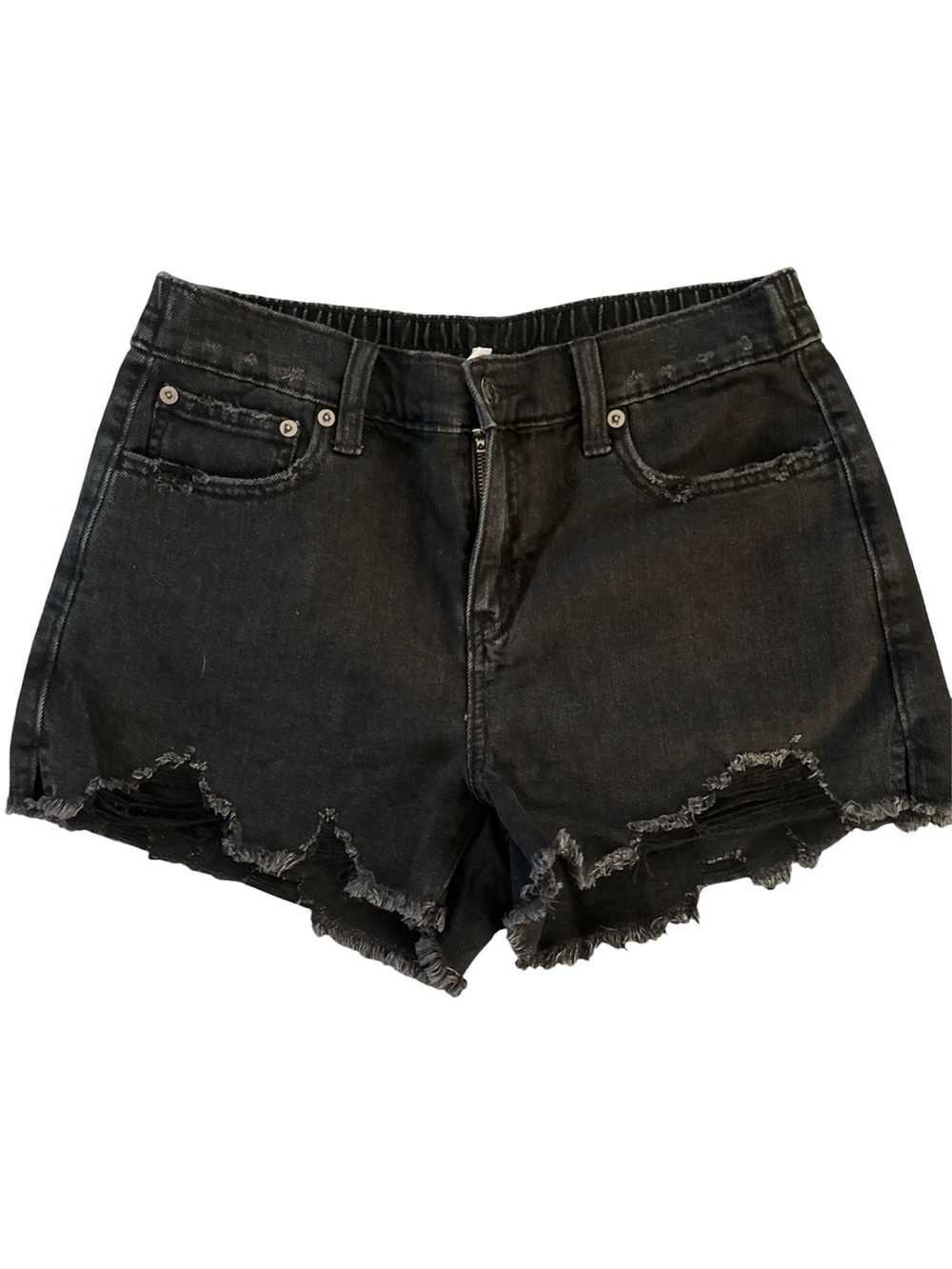 🖤Aerie Black Distressed Cutoff Denim Shorts - Size Small - Raw Hem